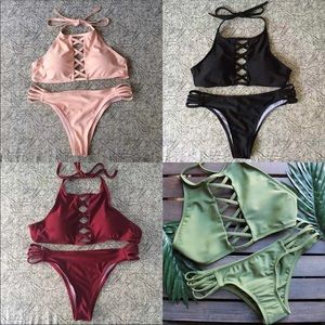 Bikini Halter Strap Cross Open Chest Backless
